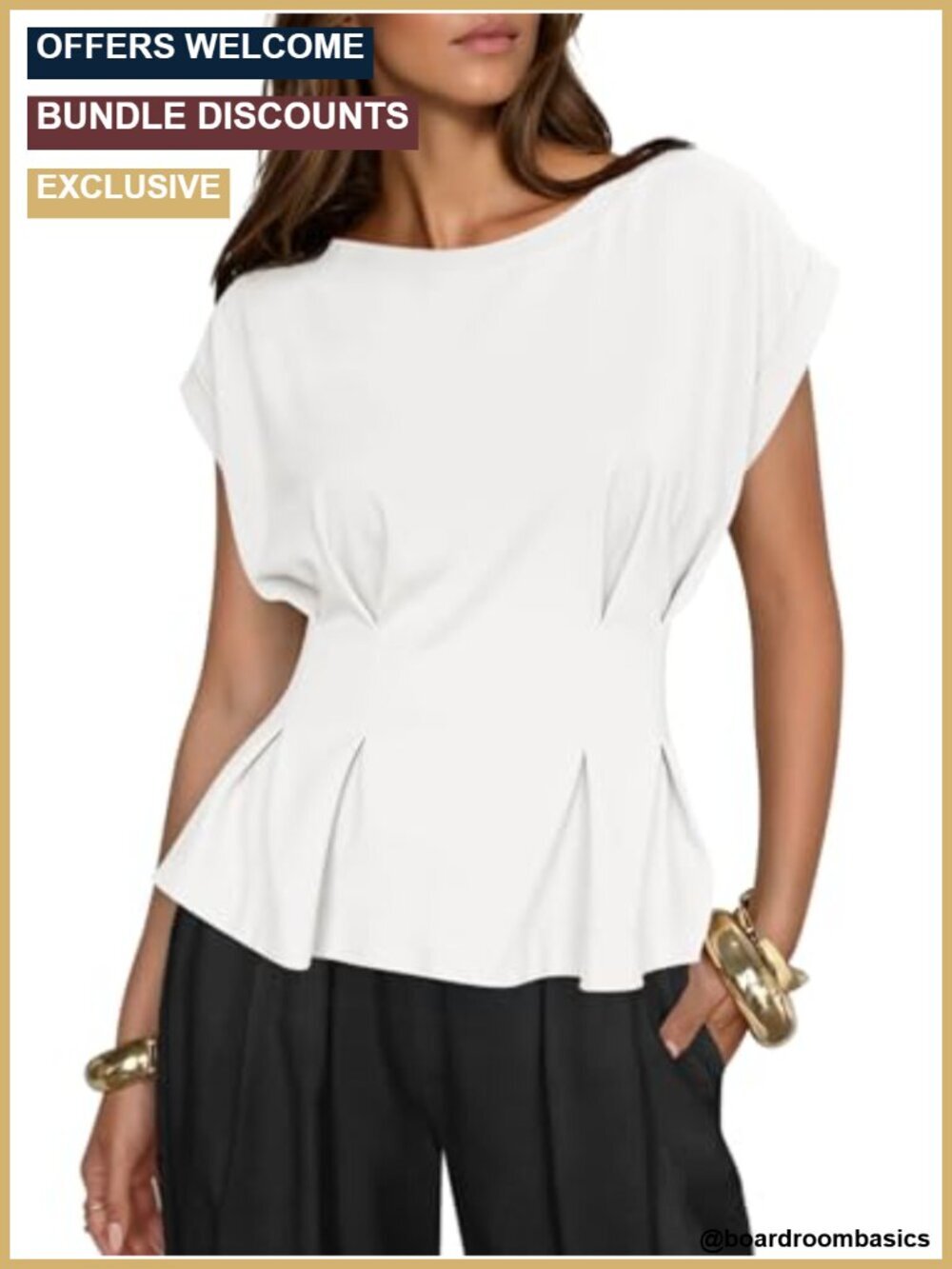 Women's Peplum Babydoll T-Shirt Dressy Casual Blouse Cap Sleeve Pleated Office